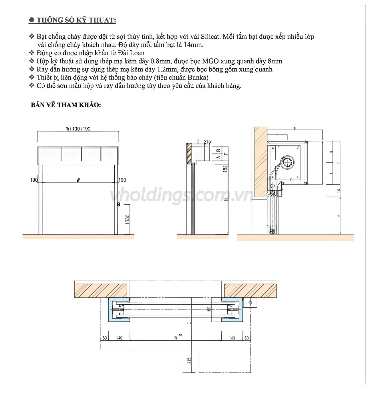 Thông số kĩ thuật mành cuốn ngăn cháy EI60